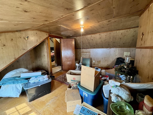7848 Cole St, Rapid River, MI 49878 - bedroom with lofted ceiling, wood ceiling, and wooden walls