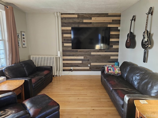 968 Baldwin Ave, Negaunee, MI 49866 - living room with radiator heating unit, wood finished floors, and wood walls