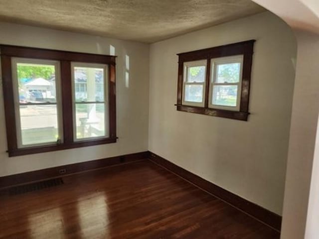 2515 Cooper St, Saginaw, MI 48602 - unfurnished room with plenty of natural light, dark wood-style flooring, a textured ceiling, and baseboards