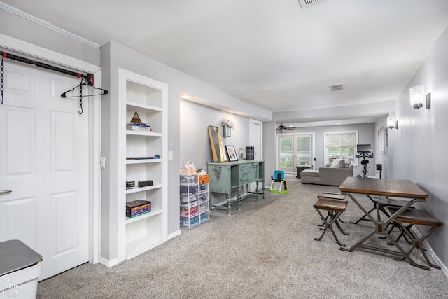 656 Lawson Dr, Lake Orion, MI 48362 - office with carpet floors, built in features, ceiling fan, and baseboards
