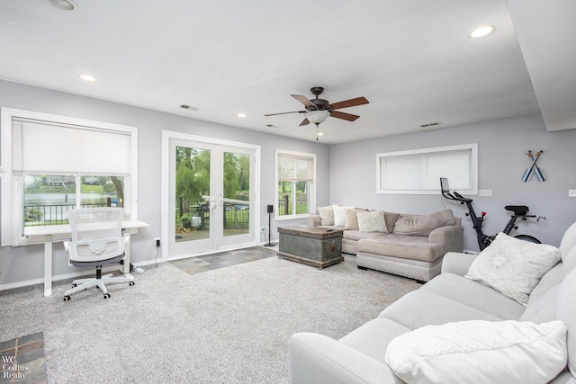 656 Lawson Dr, Lake Orion, MI 48362 - living room with carpet floors, recessed lighting, ceiling fan, and baseboards