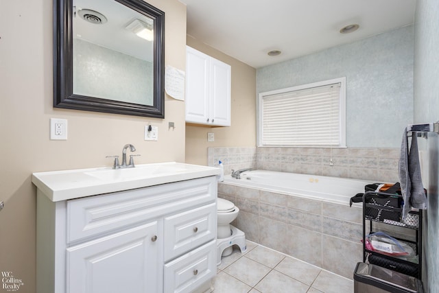 656 Lawson Dr, Lake Orion, MI 48362 - bathroom with a garden tub, vanity, tile patterned floors, and toilet