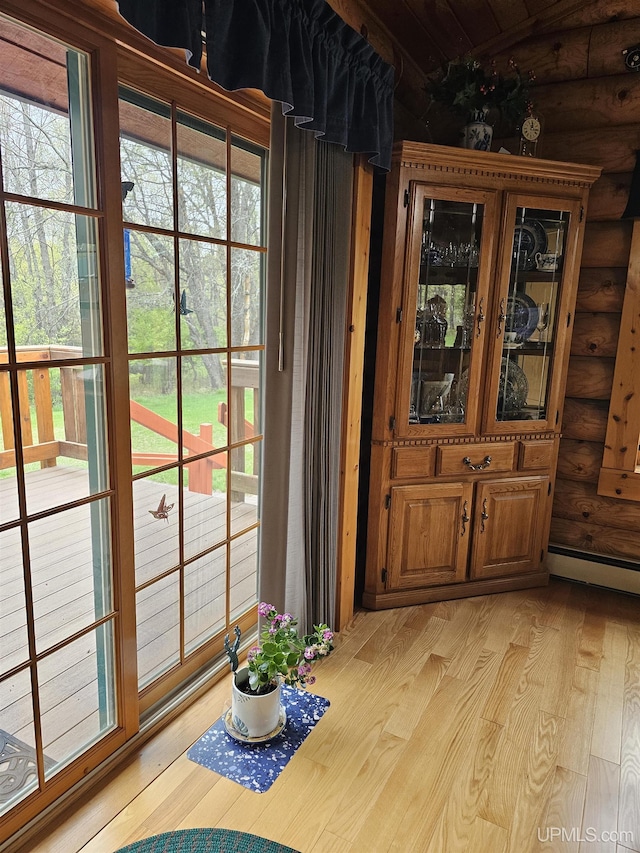 2051 Town Rd M Rd, Florence T-Wi, WI 54121 - entryway with log walls, light wood finished floors, and a baseboard radiator