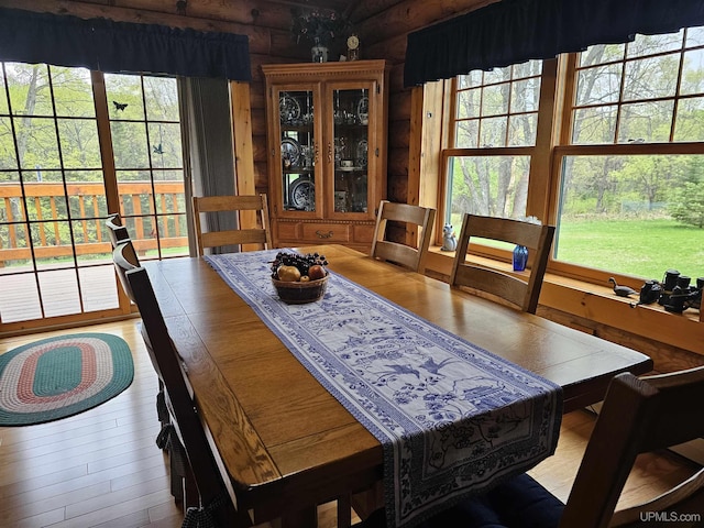 2051 Town Rd M Rd, Florence T-Wi, WI 54121 - dining space featuring log walls, healthy amount of natural light, and wood finished floors