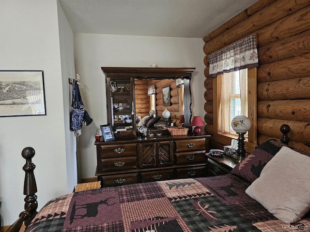 2051 Town Rd M Rd, Florence T-Wi, WI 54121 - bedroom featuring rustic walls