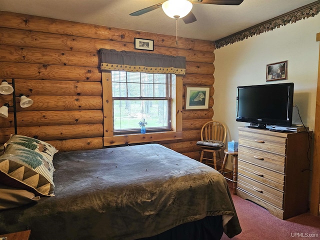 2051 Town Rd M Rd, Florence T-Wi, WI 54121 - bedroom with carpet, log walls, and a ceiling fan