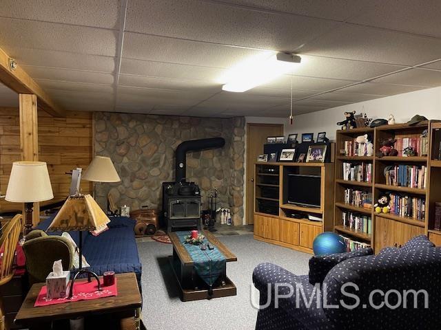 2051 Town Rd M Rd, Florence T-Wi, WI 54121 - living area featuring a wood stove and carpet floors