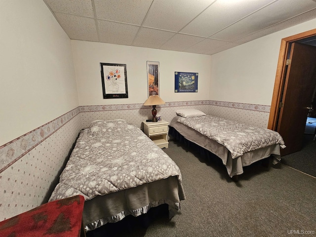 2051 Town Rd M Rd, Florence T-Wi, WI 54121 - bedroom featuring a paneled ceiling, a wainscoted wall, carpet, and wallpapered walls