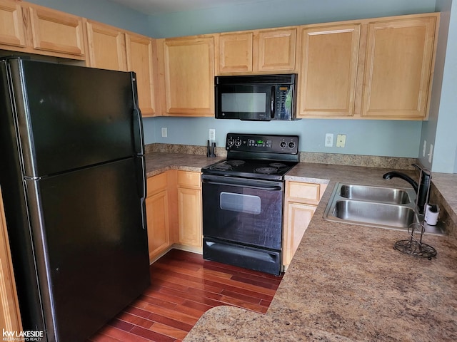 15495 Cornell Dr, Clinton Township, MI 48038 - kitchen featuring black appliances, light brown cabinetry, a sink, and dark wood-type flooring