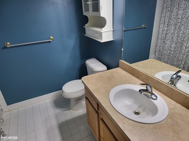 15495 Cornell Dr, Clinton Township, MI 48038 - bathroom with toilet, tile patterned floors, vanity, and a shower with shower curtain