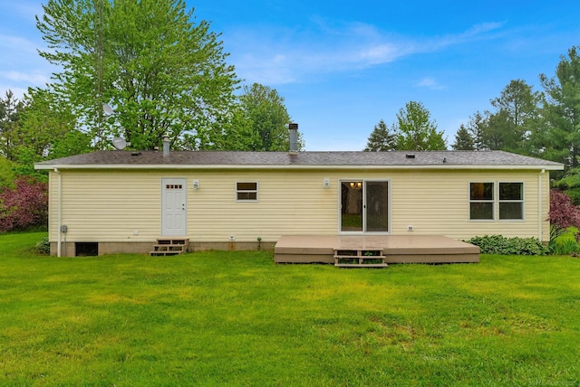 2100 Rowe Rd, Applegate, MI 48401 - rear view of property featuring entry steps, a wooden deck, and a lawn