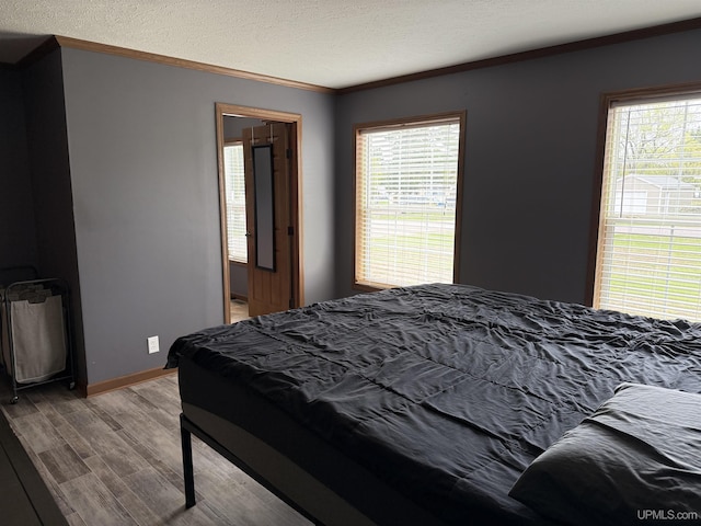 245 Silver Creek Rd, Marquette, MI 49855 - bedroom featuring wood finished floors, crown molding, baseboards, and a textured ceiling