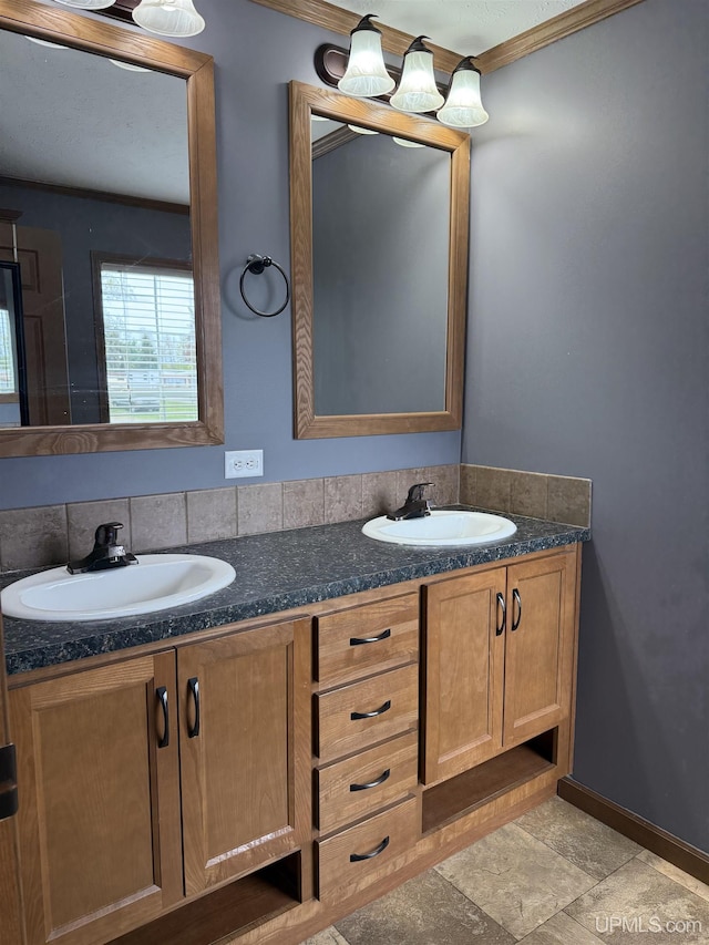 245 Silver Creek Rd, Marquette, MI 49855 - full bathroom with double vanity and ornamental molding