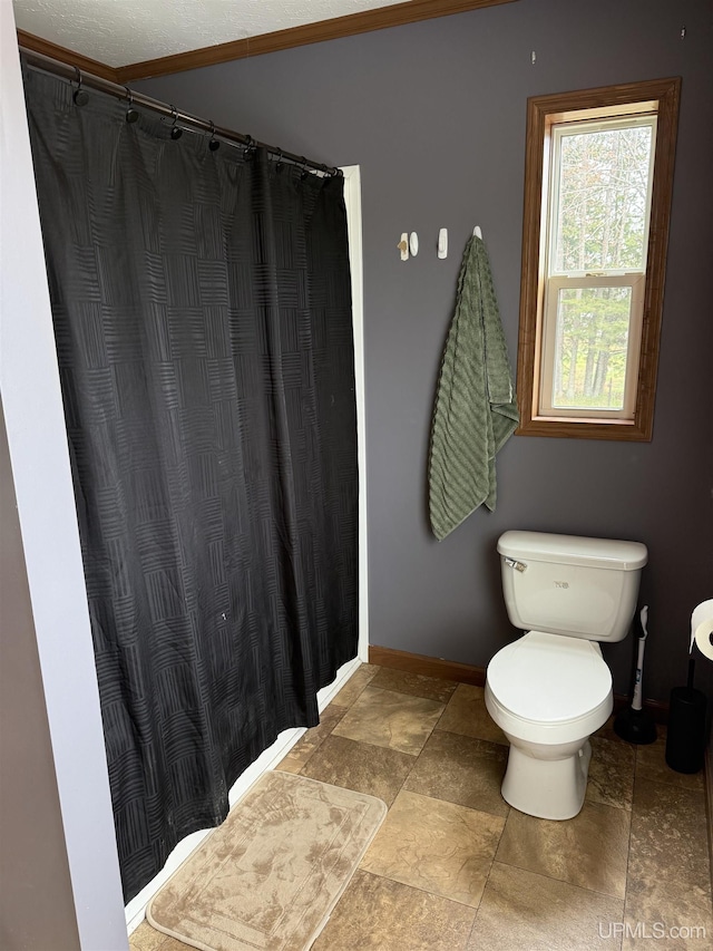 245 Silver Creek Rd, Marquette, MI 49855 - full bathroom with toilet, baseboards, and a shower with shower curtain