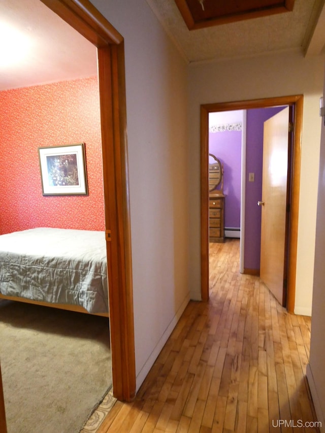 50 Baltic Ave, South Range, MI 49963 - hall featuring light wood finished floors and a baseboard radiator