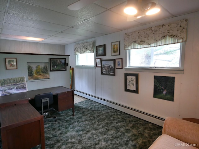 50 Baltic Ave, South Range, MI 49963 - carpeted office space featuring baseboard heating and wood walls