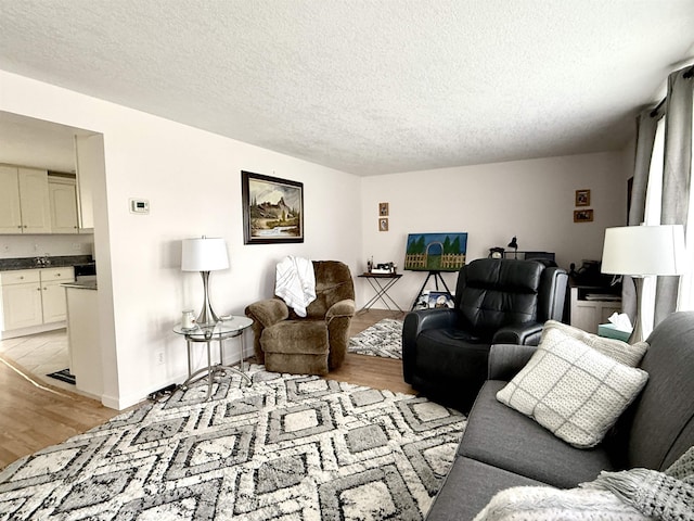 2684 Lakeshore Dr, Gladwin, MI 48624 - living area with light wood-style floors, a textured ceiling, and baseboards