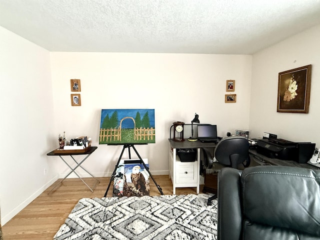 2684 Lakeshore Dr, Gladwin, MI 48624 - office area with wood finished floors, a textured ceiling, and baseboards
