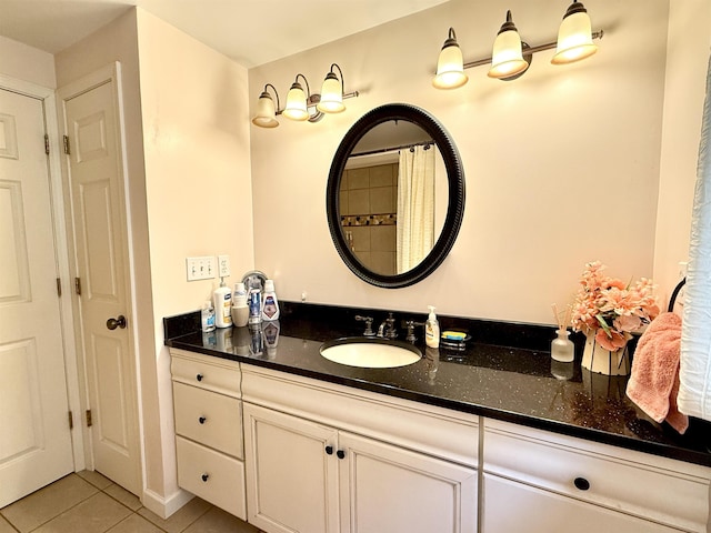 2684 Lakeshore Dr, Gladwin, MI 48624 - bathroom featuring tile patterned floors, vanity, and a shower with curtain
