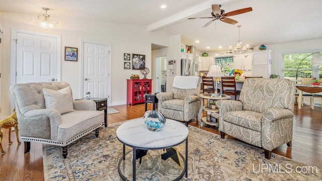6376 Marie L.45 Ln, Escanaba, MI 49829 - living area featuring a ceiling fan, a chandelier, wood finished floors, recessed lighting, and baseboards