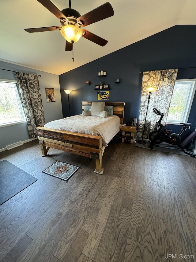 59 Forest Dr, Negaunee, MI 49866 - bedroom with lofted ceiling, wood finished floors, and ceiling fan