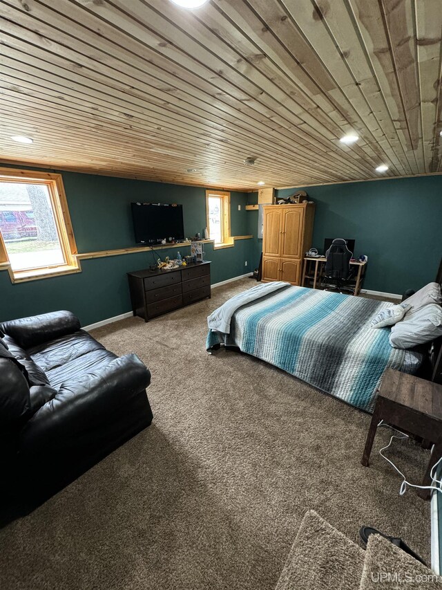 59 Forest Dr, Negaunee, MI 49866 - bedroom with wood ceiling and carpet floors