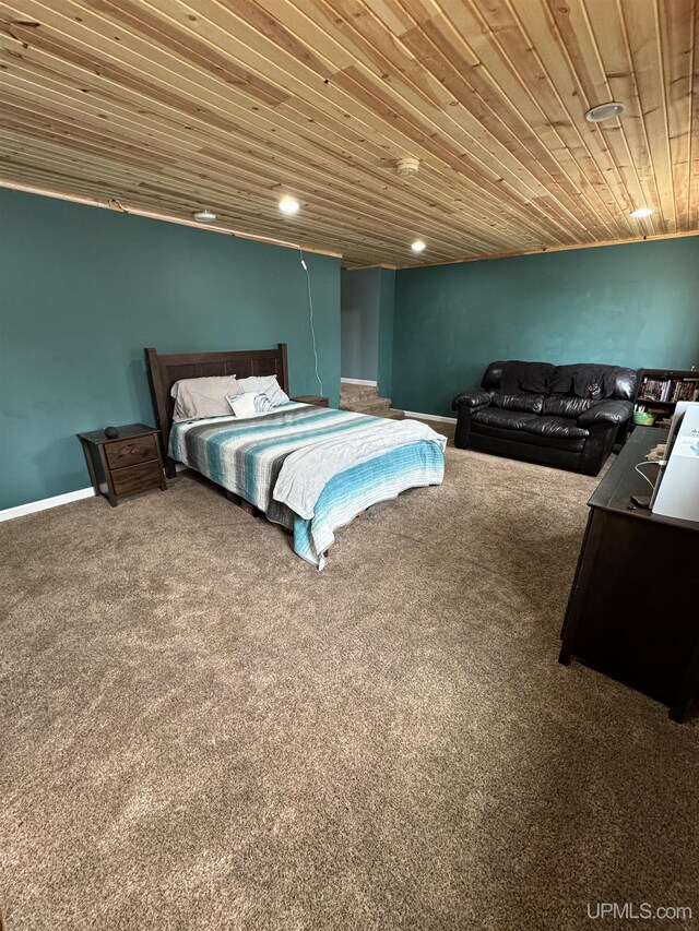 59 Forest Dr, Negaunee, MI 49866 - carpeted bedroom with wood ceiling and recessed lighting
