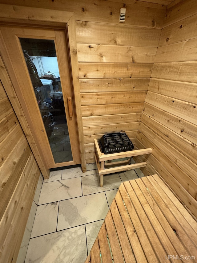 59 Forest Dr, Negaunee, MI 49866 - sauna / steam room with wooden walls and marble look tiles