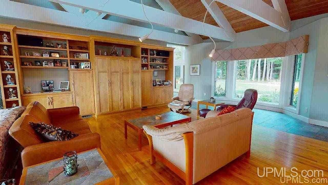 N9910 Shore Dr, Au Train, MI 49806 - living room with wood ceiling and wood finished floors