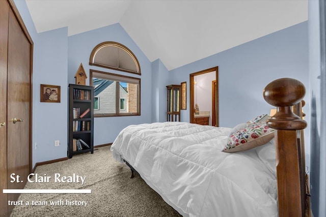 1080 Highland Dr, Saint Clair, MI 48079 - carpeted bedroom featuring lofted ceiling and baseboards