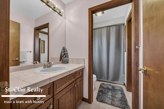 1080 Highland Dr, Saint Clair, MI 48079 - bathroom with vanity, toilet, tile patterned flooring, and curtained shower