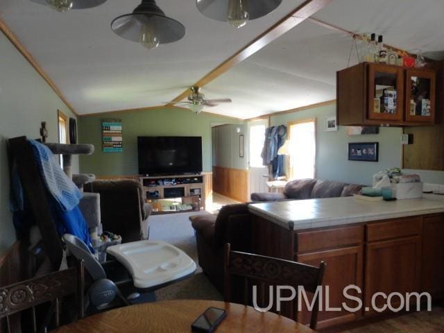 2801 M-94 Hwy, Eben Junction, MI 49825 - living area with a ceiling fan and vaulted ceiling