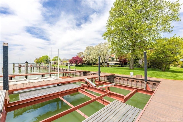 49016 Pointe Lakeview Dr, Chesterfield, MI 48047 - dock featuring a water view and a yard