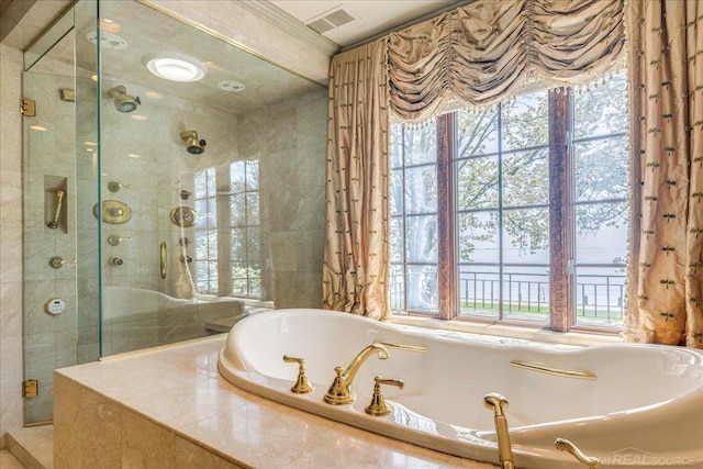 49016 Pointe Lakeview Dr, Chesterfield, MI 48047 - bathroom featuring a stall shower and a bath