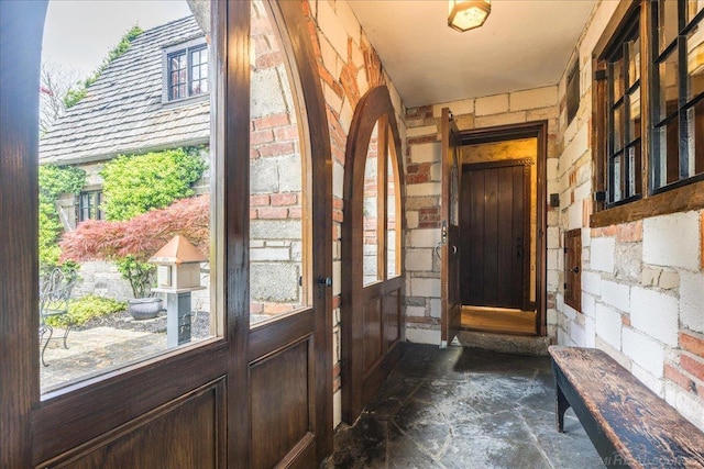 49016 Pointe Lakeview Dr, Chesterfield, MI 48047 - foyer featuring stone floors and plenty of natural light