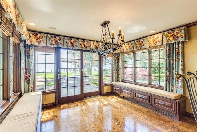 49016 Pointe Lakeview Dr, Chesterfield, MI 48047 - unfurnished sunroom featuring a chandelier and healthy amount of natural light