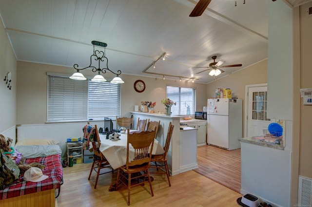 6669 Lakeshore Rd, Lexington, MI 48450 - dining area with ceiling fan, light wood finished floors, and wood ceiling