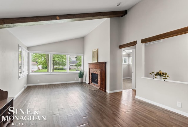 22574 Katzman St, Clinton Township, MI 48035 - unfurnished living room with dark wood-style flooring, a fireplace, and baseboards