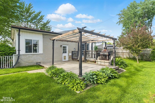 22574 Katzman St, Clinton Township, MI 48035 - back of house featuring a pergola, brick siding, and crawl space