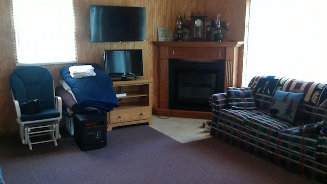 7880 S Dyer Dr, Falmouth, MI 49632 - living room with carpet floors and a fireplace