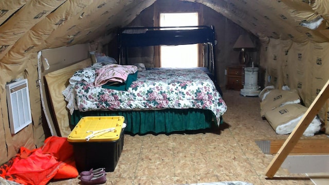 7880 S Dyer Dr, Falmouth, MI 49632 - bedroom featuring lofted ceiling and heating unit