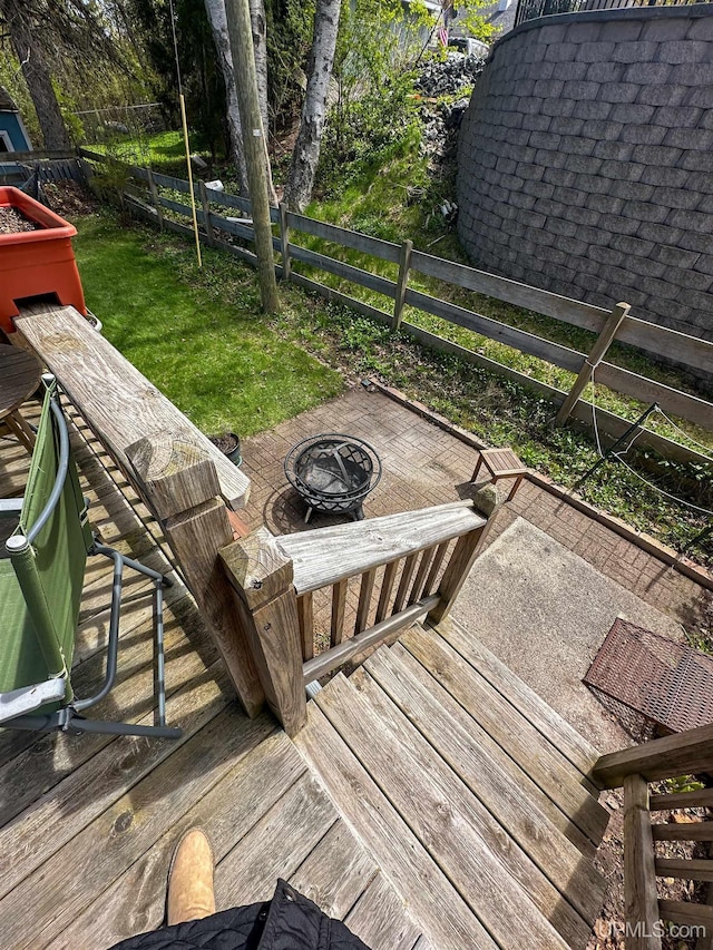 812 Spruce St, Marquette, MI 49855 - wooden terrace featuring a fire pit