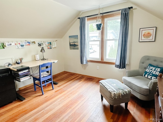 812 Spruce St, Marquette, MI 49855 - office with light wood-style floors, lofted ceiling, and baseboards