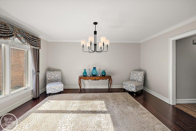 63011 Indian Hills Dr Unit # 1, Washington Twp, MI 48095 - sitting room with plenty of natural light, a chandelier, dark wood finished floors, ornamental molding, and baseboards
