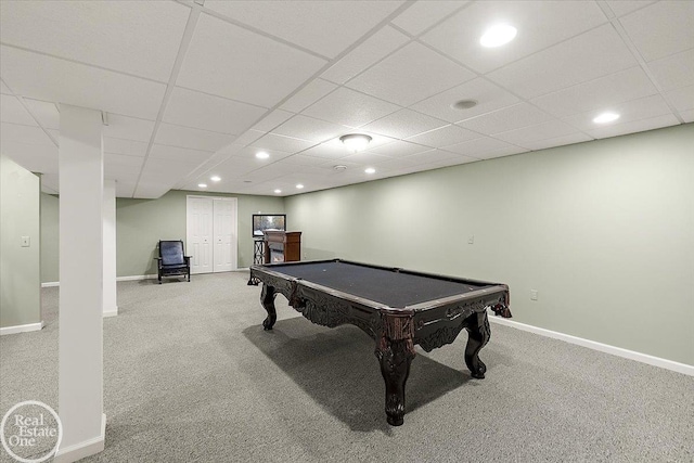 63011 Indian Hills Dr Unit # 1, Washington Twp, MI 48095 - rec room with carpet floors, baseboards, recessed lighting, billiards table, and a paneled ceiling
