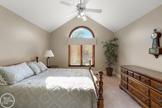 63011 Indian Hills Dr Unit # 1, Washington Twp, MI 48095 - bedroom with light carpet, lofted ceiling, baseboards, and ceiling fan
