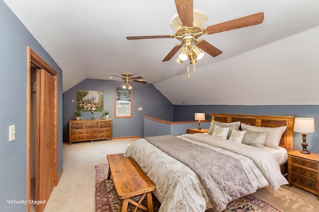 205 E Murphy St, Bay City, MI 48706 - bedroom with light carpet, lofted ceiling, and ceiling fan