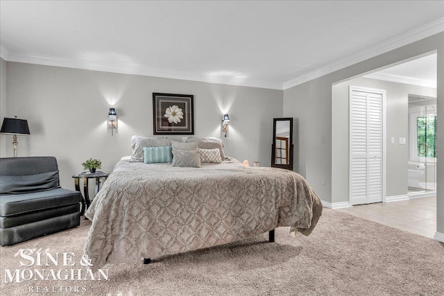55266 Lordona Ln, Shelby Twp, MI 48315 - bedroom with light carpet, crown molding, and baseboards