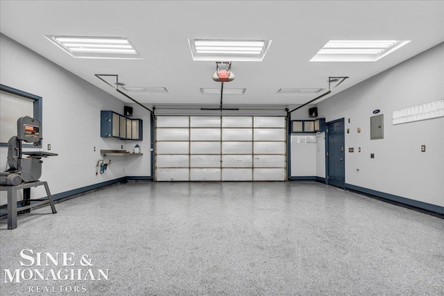55266 Lordona Ln, Shelby Twp, MI 48315 - garage featuring electric panel, a garage door opener, and baseboards