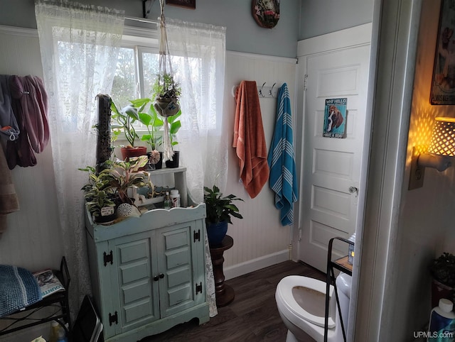 4203 E Maple Ridge 37th Rd, Rock, MI 49880 - bathroom featuring toilet, wood finished floors, and baseboards